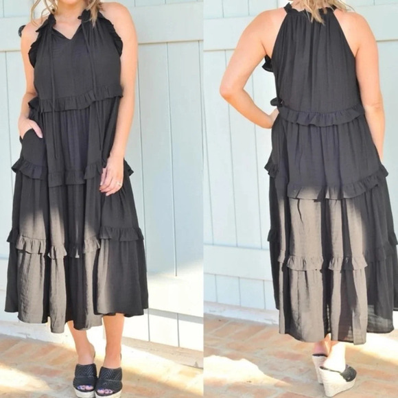 Talulah Black Ruffle Tiered Midi Dress Women's size Small - Picture 10 of 10